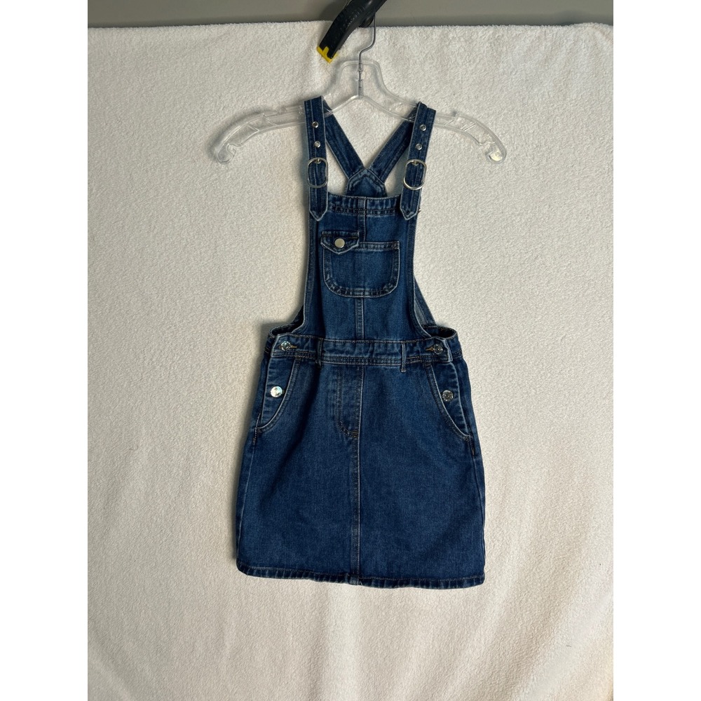 Matalan Girls Blue Denim Pinafore Overall Dress Dark Wash Size 9 Years Cotton